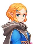  1girl absurdres bangs blonde_hair braid cape crown_braid fingerless_gloves gloves greyscale hair_ornament hairclip highres looking_at_viewer monochrome ohil_(ohil822) parted_bangs pointy_ears princess_zelda short_hair simple_background smile solo the_legend_of_zelda the_legend_of_zelda:_breath_of_the_wild the_legend_of_zelda:_breath_of_the_wild_2 upper_body 