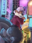  ambiguous_gender anthro berry_ranieri big_butt bulge butt clothed clothing hi_res looking_back lutrine mammal mustelid outside slightly_chubby smile solo thick_thighs tight_clothing xilrayne 
