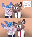  aggressive_retsuko asinus blush clothing dialogue donkey duo english_text equid equine haida hi_res hyaenid magferret_(artist) male male/male mammal sanrio tadano text 