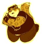  anthro blue_eyes blush bottomwear clothed clothing digital_media_(artwork) ear_piercing enookie eyewear felid feline fingerless_gloves food footwear glasses gloves handwear hi_res male mammal monochrome open_mouth overweight overweight_male pants piercing shirt shoes solo topwear 