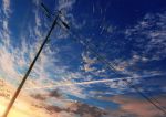  blue_sky cloud cloudy_sky commentary_request day dutch_angle gradient_sky mocha_(cotton) no_humans original outdoors power_lines scenery sky sunset telephone_pole yellow_sky 