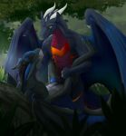  absurd_res anthro blackaures bunsen dragon forest hi_res horn male male/male paws penis scalie tree western_dragon wings 