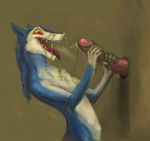  2015 anthro big_penis bodily_fluids cum cum_on_face cum_on_muzzle duo erection fangs genital_fluids glory_hole handjob hi_res humanoid_penis klongi male male/male markus_(dowantanaccount) nude open_mouth penile penis sergal sex solo_focus tongue tongue_out 