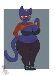  anthro big_breasts black_fur blue_fur breasts domestic_cat dyed_fur felid feline felis female fur hi_res kingretrokirby mae_borowski mammal night_in_the_woods red_eyes solo thick_thighs video_games voluptuous whiskers wide_hips 