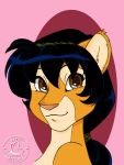  2019 anthro black_hair brown_eyes felid female hair kittmouri lion long_hair mammal pantherine pink_nose ponytail smile solo 