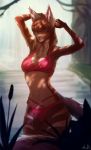  2019 anthro breasts brown_fur clothed clothing detailed_background digital_media_(artwork) eyes_closed felid feline female fur hi_res mammal midriff navel solo stesha_di 