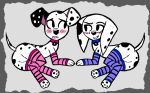  101_dalmatian_street 101_dalmatians 2019 arm_warmers armwear blush brother brother_and_sister butt canid canine canis clothing collar d0ttko dalmatian disney dolly_(101_dalmatians) domestic_dog duo dylan_(101_dalmatians) embarrassed female feral floppy_ears fur legwear male mammal paws presenting presenting_hindquarters seductive sibling simple_background sister spots stockings white_fur 
