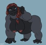  ape big_breasts breasts dbd eyewear female feral glasses gorilla huge_breasts looking_at_viewer mammal nipples overweight overweight_female primate simple_background smile solo 