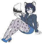  alpha_channel anthro breasts business_suit clothing cute_fangs eyewear felid female footwear glasses hair high_heels kdhynamo mammal odessa_weird pantherine shoes simple_background sitting smile snow_leopard solo suit transparent_background 