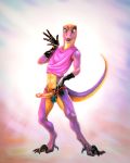 2016 4:5 abs absurd_res anthro athletic claws clothed clothing erection gloves green_eyes handwear hi_res humanoid_penis klongi lizard looking_at_viewer male penis pose reptile retracted_foreskin scales scalie shirt simple_background solo standing tank_top toe_claws tongue tongue_out topwear uncut yellow_eyes 