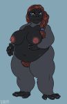  anthro ape breasts dbd eyewear female glasses gorilla looking_at_viewer mammal nipples nude overweight overweight_female primate pubes smile solo standing 