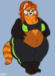  ailurid anthro breasts clothed clothing dbd female mammal nipple_outline obese obese_female open_mouth overweight overweight_female pregnant red_panda smile solo standing 