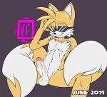  2019 absurd_res anthro balls canid canine erection eyewear fox fur grin hi_res humanoid_penis male mammal miles_prower nude penis sitting smile solo sonic_(series) spreading sunglasses vellvetfoxie 