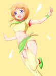  1girl blue_eyes blush breasts commentary_request covered_nipples danpu elpeo_puru groin gundam gundam_zz highres looking_at_viewer midriff navel open_mouth orange_hair panties short_hair smile solo standing thighhighs underwear white_panties 