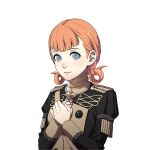  1girl annette_fantine_dominique blue_eyes epaulettes fire_emblem fire_emblem:_fuukasetsugetsu kurahana_chinatsu looking_at_viewer official_art orange_hair solo transparent_background twintails uniform upper_body 