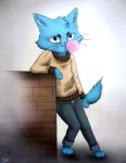  2017 absurd_res anthro blue_fur cartoon_network clothed clothing digital_media_(artwork) domestic_cat felid feline felis fur gumball_watterson hi_res male mammal mistyrdis solo standing the_amazing_world_of_gumball whiskers 
