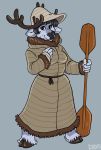 anthro antlers capreoline cervid clothing dbd female fur hair hat headgear headwear horn looking_at_viewer mammal paddle reindeer simple_background smile solo standing 