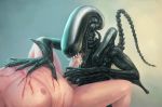  2017 alien alien_(franchise) ambiguous_gender balls black_skin blood bodily_fluids cum cum_in_mouth cum_inside cum_on_penis duo erection eyeless fellatio forced genital_fluids hi_res human human_on_humanoid humanoid humanoid_penis interspecies klongi male mammal nipples not_furry nude oral penile penis photorealism questionable_consent reverse_forced_oral rough_sex sex teeth xenomorph 