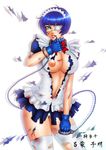  aqua_eyes bad_id bad_pixiv_id blood blue_hair breasts cuffs eyepatch gloves handcuffs ikkitousen large_breasts mole mole_under_mouth momoman_(pink_voltage) navel panties ryomou_shimei short_hair solo standing thighhighs torn_clothes underwear white_panties 