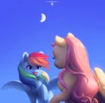  duo equid equine female fluttershy_(mlp) friendship_is_magic hi_res mammal moon my_little_pony pterippus rainbow_dash_(mlp) sky star tongue tongue_out ukulilia wings 