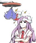 1girl animal_ears black_eyes bunny_ears closed_mouth commentary crossed_arms highres long_hair necktie peroponesosu. prehensile_ears punching_bag purple_hair red_neckwear reisen_udongein_inaba shirt short_sleeves sketch solo sweat touhou what white_background white_shirt 