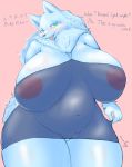  2019 anthro big_breasts blush breasts canid canine canis clothed clothing cocolog dialogue english_text female fur green_eyes hi_res huge_breasts japanese_text kemono looking_at_viewer mammal navel nipples open_mouth pussy roko_(cocolog) signature slightly_chubby solo standing text thick_thighs translucent translucent_clothing voluptuous white_fur wide_hips wolf 