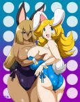  animal_humanoid big_breasts breasts brittany cleavage clothed clothing duo ear_piercing ear_ring female hand_on_breast huge_breasts humanoid lagomorph lagomorph_humanoid leporid_humanoid mammal mammal_humanoid piercing rabbit_humanoid speeds 