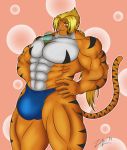  2019 abs anthro biceps big_muscles bubble_tea clothed clothing digital_media_(artwork) felid flexing hi_res male mammal meme muscular muscular_male pantherine pecs simple_background smile solo standing stripes tiger topless underwear zephir 