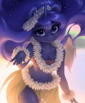  absurd_res anthro anthrofied blue_eyes blue_hair blue_theme equid friendship_is_magic hair hi_res horn lei mammal my_little_pony pose princess_luna_(mlp) solo sparkles ukulilia winged_unicorn wings 
