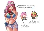  2girls bikini blonde_hair blue_eyes breasts cleavage closed_eyes closed_mouth conope dated drinking_straw earrings english_text fire_emblem fire_emblem_heroes flower fruit_cup gradient_hair green_hair gunnthra_(fire_emblem) hair_flower hair_ornament head_wreath jewelry laegjarn_(fire_emblem_heroes) large_breasts long_hair multicolored_hair multiple_girls navel open_mouth orange_hair pink_hair red_eyes sarong short_hair simple_background swimsuit white_background 