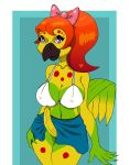  absurd_res anthro avian beak bird bottomwear breasts clothed clothing dickgirl erect_nipples erection erection_under_clothing hi_res intersex nipple_outline nipples non-mammal_breasts olivia_(rustytomatoes) penis rustytomatoes skirt smile solo underwear 