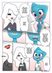  2019 absurd_res air_elemental anthro blush cartoon_network clothing colored comic dialogue domestic_cat elemental english_text felid feline felis female hark hi_res lipstick makeup mammal nicole_watterson store text the_amazing_world_of_gumball yuki_yoshida 