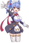  1girl android breasts gloves hana_(xenoblade) hana_jk large_breasts looking_at_viewer maid maid_headdress open_mouth orange_eyes purple_hair ribbon robot_joints short_hair simple_background smile solo tirari9336 twintails waving white_background xenoblade_(series) xenoblade_2 