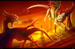  2013 claws detailed_background digital_media_(artwork) dragon duo feral hi_res horn membrane_(anatomy) membranous_wings scalie skaydie spines standing teeth western_dragon wings 