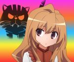  1girl aisaka_taiga brown_eyes closed_mouth derivative_work kugimiya_rie long_hair official_style tiger toradora! usagi_(samllfly) 