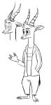  2019 ambiguous_gender antelope anthro barefoot black_and_white bovid cheek_tuft clothed clothing facial_markings fuel_(artist) fuel_(character) gazelle hand_in_pocket head_markings head_tuft hi_res horn mammal markings model_sheet monochrome open_hoodie pockets simple_background solo standing tuft white_background 