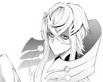  1boy absurdres asclepius_(fate/grand_order) bangs crossed_bangs fate/grand_order fate_(series) greyscale highres looking_at_viewer male_focus monochrome shaded_face short_hair_with_long_locks tsukamoto_minori white_background 