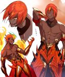  1boy abs angry ashwatthama_(fate/grand_order) dark_skin dark_skinned_male detached_collar fate/grand_order fate_(series) gloves male_focus muscle open_mouth red_hair shirtless simple_background sujiko_(125motimoti) teeth upper_body weapon weapon_on_back white_background yellow_eyes 