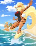 anthro anthrofied arcanine arcee_(unicorn_lord) big_breasts bikini breasts butt canid canine clothing curvaceous detailed_background digital_drawing_(artwork) digital_media_(artwork) dragon dragonite dt_(unicorn_lord) duo female fur hair hi_res looking_at_viewer mammal nintendo non-mammal_breasts pok&eacute;mon pok&eacute;mon_(species) pok&eacute;morph raised_leg smile swimwear the-unicorn-lord video_games voluptuous wide_hips 