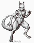  daryabler featureless_crotch greyscale hi_res legendary_pok&eacute;mon looking_at_viewer male mewtwo monochrome nintendo nude pok&eacute;mon pok&eacute;mon_(species) simple_background sketch solo standing video_games white_background 