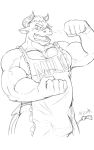  apron apron_only biceps bovid bovine bulge clothing flexing gyumao hi_res horn kemoneat male mammal mostly_nude muscular muscular_male pecs scar tokyo_afterschool_summoners video_games 