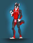  bulge canid canine clothing fisis harness hi_res jock jockstrap looking_at_viewer male mammal solo underwear undressing 