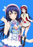  2girls cosplay costume_switch greetload hair_between_eyes hat highres kimi_no_kokoro_wa_kagayaiteru_kai? long_hair love_live! love_live!_school_idol_project love_live!_sunshine!! multiple_girls necktie sakurauchi_riko sonoda_umi sore_wa_bokutachi_no_kiseki trait_connection yellow_eyes 