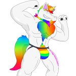 1:1 alpha_channel anthro body_hair bulge clothed clothing dave_(character) ear_piercing ear_ring equid facial_hair horn jockstrap male mammal muscular muscular_male notkastar piercing rainbow signature solo standing super_gay topless underwear unicorn 