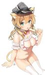  1girl :d anchor_hair_ornament animal_band_legwear animal_ear_fluff animal_ears aqua_eyes arm_garter bangs bell bell_choker black_headwear blonde_hair blush bow bra breasts cat_band_legwear cat_cutout cat_ear_panties cat_ears cat_girl cat_lingerie cat_tail choker cleavage cleavage_cutout collarbone commentary_request dessert dripping eating eyebrows_visible_through_hair fang food frilled_bra frills groin hair_between_eyes hair_ornament hat highres holding holding_food inuzumi_masaki jingle_bell kantai_collection kemonomimi_mode large_breasts lingerie long_hair looking_at_viewer melting meme_attire navel open_mouth panties paw_print peaked_cap peaked_lapels pink_bow popsicle prinz_eugen_(kantai_collection) side-tie_panties simple_background sitting skindentation smile solo tail thighhighs tongue tongue_out twintails underwear underwear_only wet white_background white_bra white_choker white_legwear 