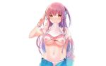  6u_(eternal_land) bikini blush hat long_hair navel nipples photoshop pink_hair see_through shirt_lift swimsuit twintails wet white 