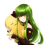  1girl absurdres bangs black_sleeves bouquetforangel c.c. cheese-kun code_geass detached_sleeves green_hair hair_between_eyes highres long_hair long_sleeves open_mouth shiny shiny_hair simple_background solo straight_hair upper_body very_long_hair white_background yellow_eyes 