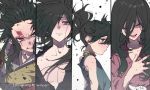  2boys 2girls androgynous black_eyes black_hair blood brothers brown_eyes closed_eyes dororo_(character) dororo_(tezuka) hair_over_one_eye heterochromia hyakkimaru_(dororo) japanese_clothes long_hair mio_(dororo) multiple_boys multiple_girls ponytail ringorenji siblings tahoumaru twitter_username 