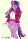  anthro anthrofied blazer bottomwear clothed clothing creamy_kitty digital_media_(artwork) equid female friendship_is_magic hair horn lingerie looking_at_viewer mammal my_little_pony panties purple_eyes purple_hair ribbons skirt smile solo twilight_sparkle_(mlp) underwear 