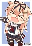  &gt;_&lt; 1girl :d blonde_hair chibi commentary_request hair_ornament hair_ribbon hairclip kantai_collection machinery neckerchief open_mouth pepatiku remodel_(kantai_collection) ribbon scarf skirt smile solo xd yuudachi_(kantai_collection) 